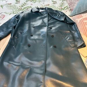 Babaton Dark Green Leather Trench Coat
